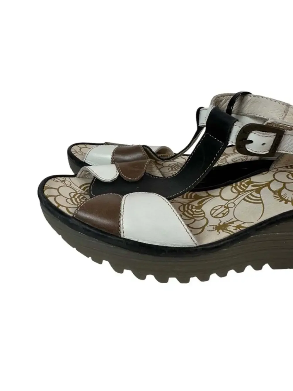 Fly London Yima Leather Colorblock Platform Wedge Sandals Euro 40 Womens